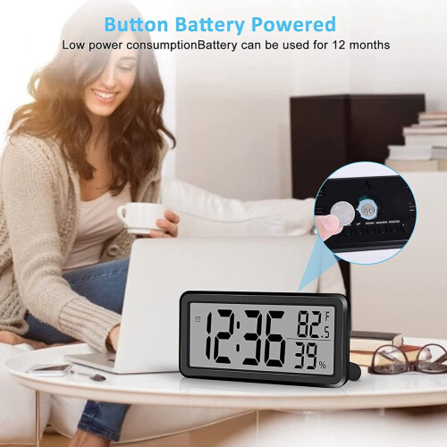 Digital,Desk Clock,Battery Operated LCD Electronic Clock for Bedroom Kitchen Office - Black 1