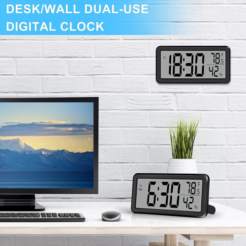 Digital,Desk Clock,Battery Operated LCD Electronic Clock for Bedroom Kitchen Office - Black 2