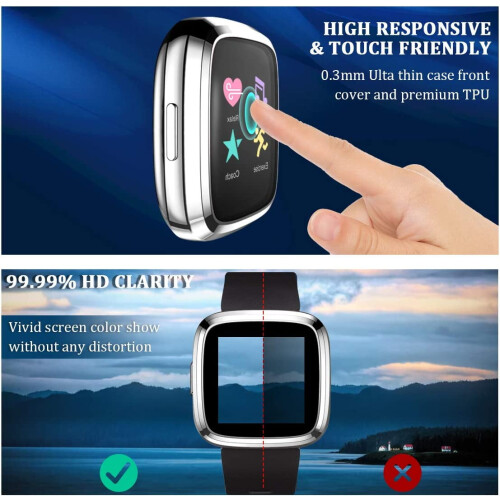 Compatible with Fitbit Versa 2 Screen Protector & Full Cover Case – 3-Pack (Rose Pink/Silver/Clear) 2