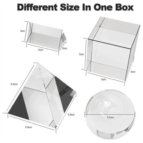 4 Pack Optical Crystal Photography Prism Set,Include 55mm Ball,50mm Square and Triangular Prism, 60mm Pyramid 2