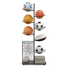 7 Tier Ball Storage Rack with Removable Hanging Rods & Eye Storage Basket