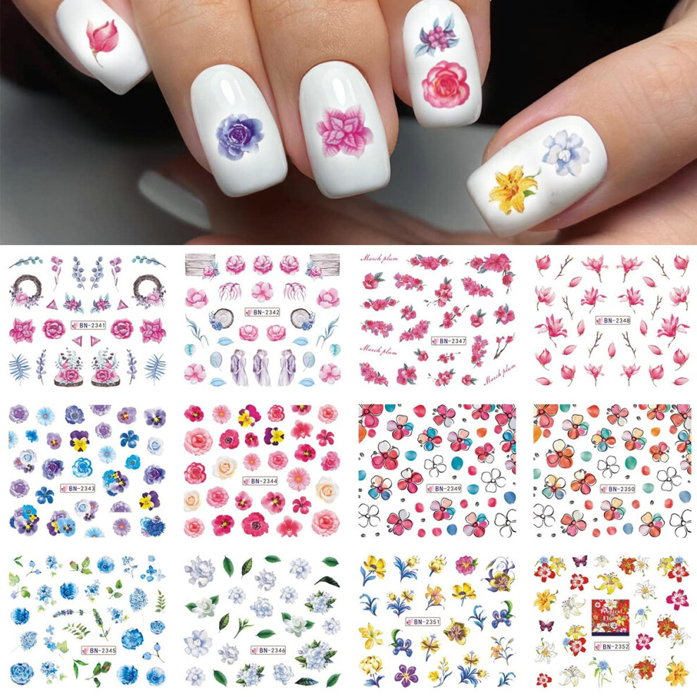 Nail Art Stickers Floral Water Transfer Decals Easy DIY Manicure for Women and Girls