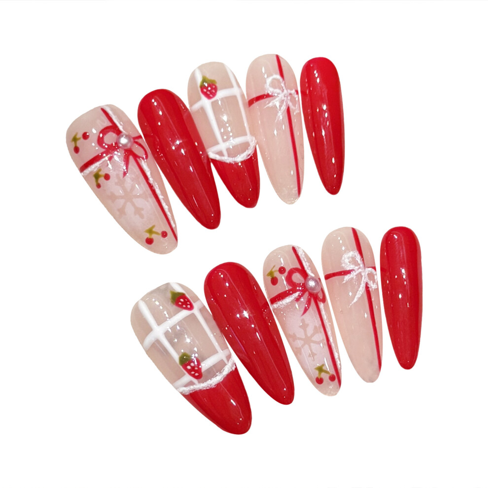 Roc-Electron (M) Cherry Print Fake Nails - Zero Pressure Salon Supply