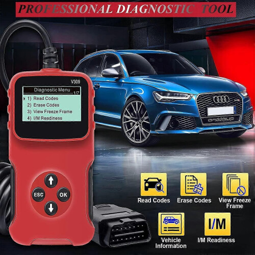 Wired Car OBD2 Scanner, Plug and Play Code Reader, Wired Car OBD2 Scanner, HD LCD Display Screen, Red1pc 2