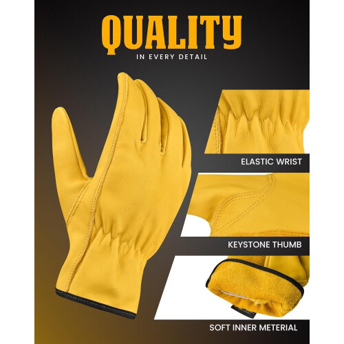 Heavy Duty Leather Work Gloves Water-Resistant Cowhide 1