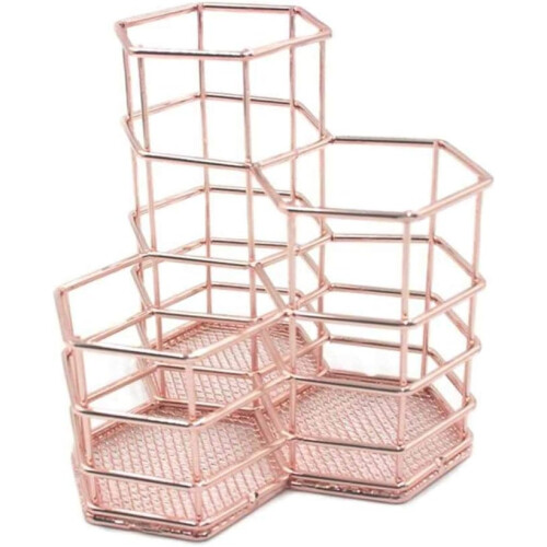 Αξεσουάρ Γραφείου Rose Gold, Εξαγωνικές Μολυβοθήκες με Γυάλινες Άκρες, Εξοικονομούν