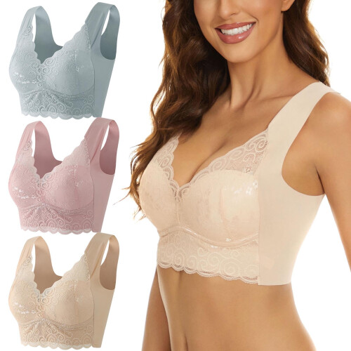 Women Seamless Lace Wire-Free Bras 3-Pack 1