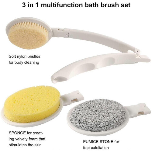 3 in 1 Bath Brush Foldable Long Handle for Shower Exfoliating Dry Skin Brushing 2