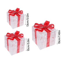 (Three-piece red bow set, Warm Light) Boîtes Cadeaux Lumières Noël 3pcs Déco
