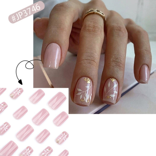 Flowers Press-on Nails Square Short Glossy Acrylic Full 1