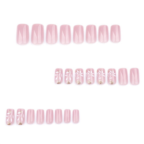 Flowers Press-on Nails Square Short Glossy Acrylic Full 2