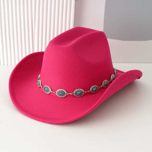 Καπέλο Western Cowboy με φαρδύ γείσο, τιρκουάζ αλυσίδα, unisex 1