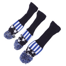 Hand Knitted Wool Golf Club Covers Blue White