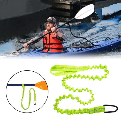 (Fluorescent Green) Kayak Paddle Leash Stretchable Hook for SUP Canoeing