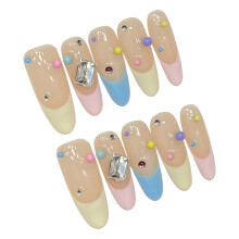 (XS) 10pcs Glossy Almond Fake Nails, Reusable Resin DIY