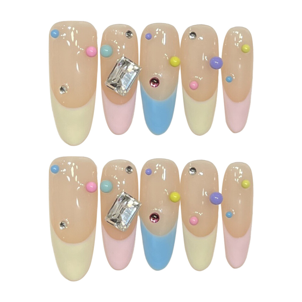 Roc-Electron (L) 10Pcs Glossy Almond Fake Nails, Candy Color, Reusable