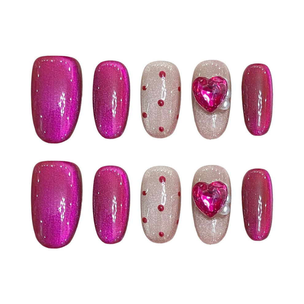 Roc-Electron Red (Short Almond, Xs) 10Pcs Raspberry Dot Press On Nails With Rhinestones
