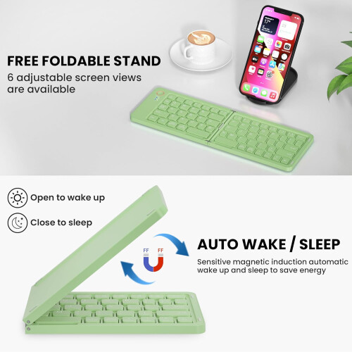 Mini Foldable Bluetooth Keyboard – Portable, Ultra-Slim Aluminum, Syncs with 3 Devices, Compatible with iPhone, iPad, Mac, Android, Windows, iOS 1