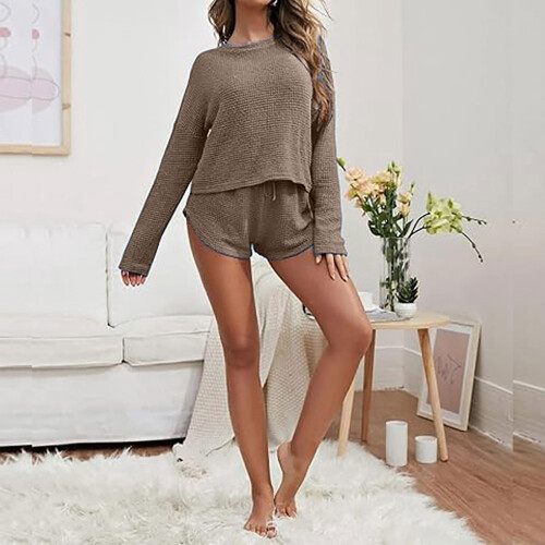 Women's Knit Lounge Set Top and Shorts 2