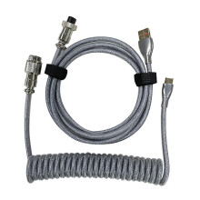 (Silver gray)1.5m Coiled Type C Cable For Mechanical Keyboard Aviator Connector Personalized