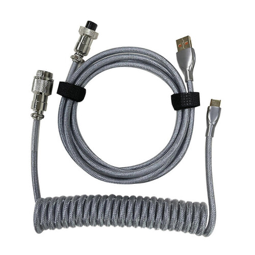 (Silver gray)1.5m Coiled Type C Cable For Mechanical Keyboard Aviator Connector Personalized