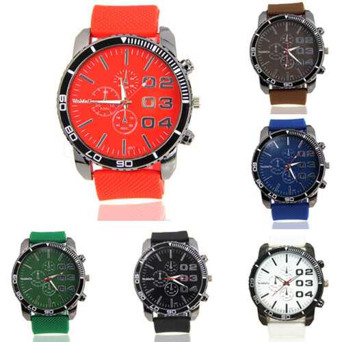 Men's Stainless Steel Dial Silicone Watch Red 2