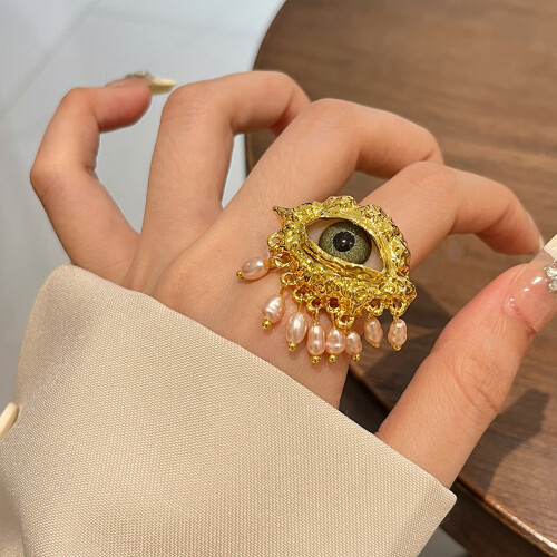 (Gold) Bague Halloween Perle Pompon Fête