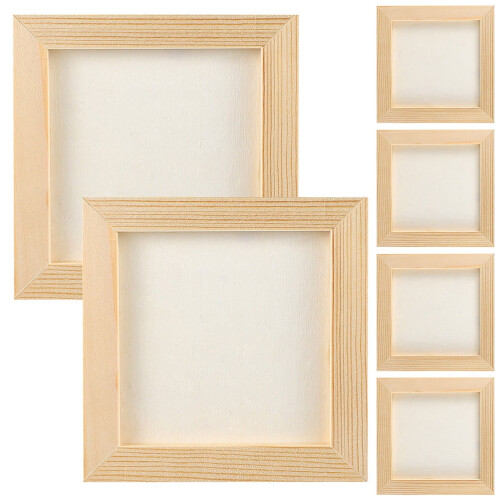 6Pcs Craft Frame for Diy Art Projects Home Decor Square Beige Wood 2