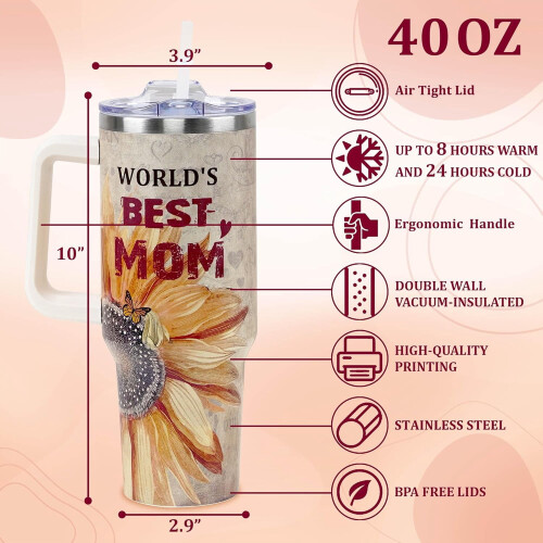 Ποτήρι από ανοξείδωτο ατσάλι 40oz με λαβή και καλαμάκι – Δώρα για μαμά, σύζυγο, νέα 1
