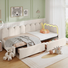 Beige Velvet Single Daybed with RGB LED Lights