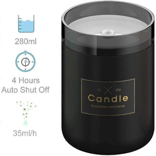 (Black) 350ml Cool Mist Humidifier LED Night Light Diffuser Purifier Atomizer 1