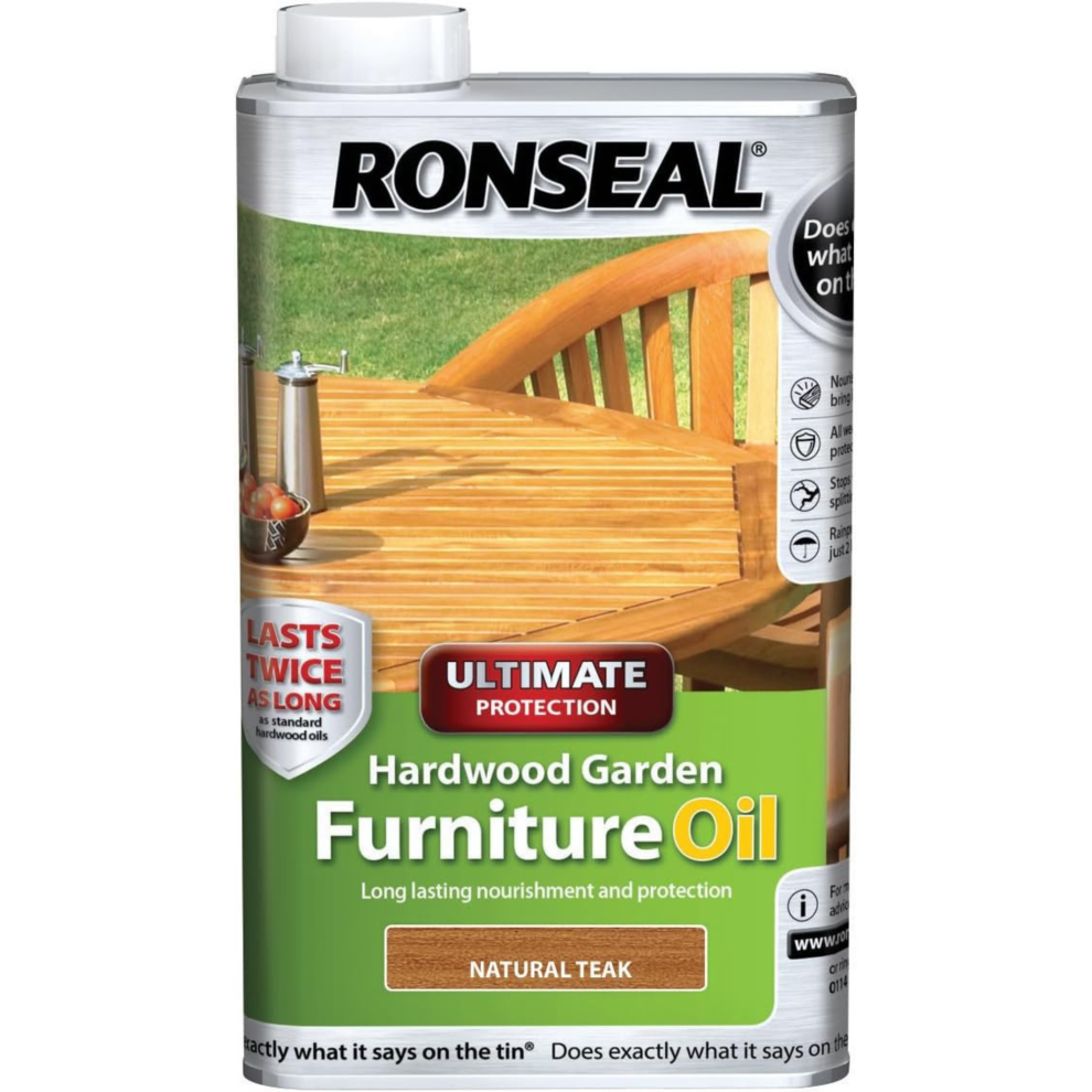 Ronseal Hardwood Garden Furniture Oil 1L Teak Wood Treatment 5061097015198