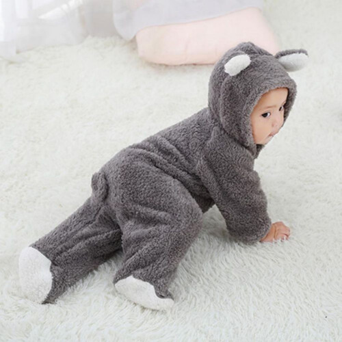Spring Infant Flannel Solid Color Stitching Package Foot Romper Siamese Baby Crawling Jumpsuit 1