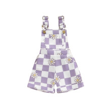 (3-4 Years, Purple) Baby Girl Overalls Shorts Checkerboard Floral Print Summer Sleeveless Romper Jumpsuit for Newborn Toddler Cute Clothes