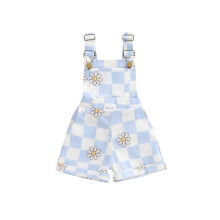 (2-3 Years, Blue) Baby Girl Overalls Shorts Checkerboard Floral Print Summer Sleeveless Romper Jumpsuit for Newborn Toddler Cute Clothes