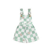 (6-12 Months, Green) Baby Girl Overalls Shorts Checkerboard Floral Print Summer Sleeveless Romper Jumpsuit for Newborn Toddler Cute Clothes