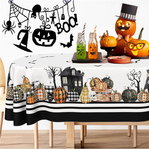 Οβάλ τραπεζομάντιλο Halloween 60x84", με σχέδιο κρανίου σε σχήμα κάστρου κολοκύθας, 1