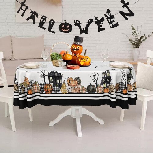 Οβάλ τραπεζομάντιλο Halloween 60x84", με σχέδιο κρανίου σε σχήμα κάστρου κολοκύθας, 2