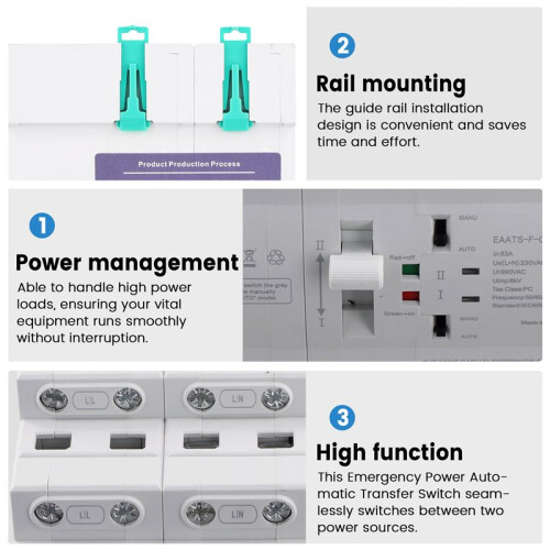 EARU ATS Dual Power Automatic Transfer  4P 63A Emergency Power Automatic Transfer  220V 4P 2PCS Power Grid 1