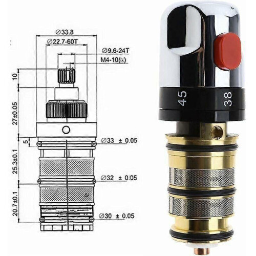 Macaron Chrome Plated Solid Brass Thermostatic Replacement Cartridge for Bath and Shower Mixer 2