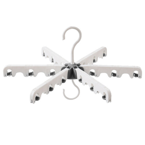 (White Gray, 18 Clips) Foldable Travel Hanger with Clips