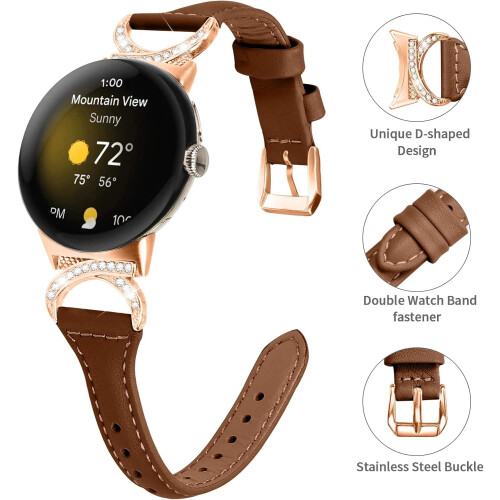 Δερμάτινο λουράκι ρολογιού συμβατό με Google Pixel Watch3 (41mm), Pixel Watch2 – Γνήσιο, κομψό, 2