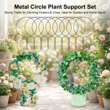 (Black, 10 bags) Round Metal Trellis for Climbing Plants