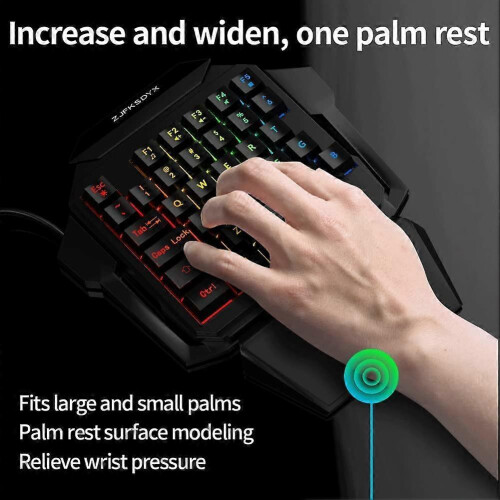 One Handed Gaming Keyboard and Mouse Combination Mini Wired RGB Backlit 2