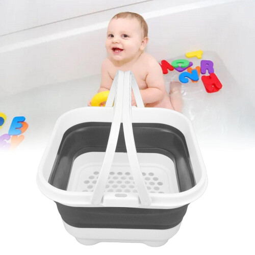 Foldable Bath Toy & Toiletry Storage Bin with Removable Base, Quick Drain, High Capacity, Cute Design – White/Black 1