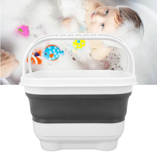 Foldable Bath Toy & Toiletry Storage Bin with Removable Base, Quick Drain, High Capacity, Cute Design – White/Black 2