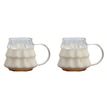 2X Transparante Koffiemok met Handvat in de Vorm van een Kerstboom, Melk, Ontbijtglas, Keukendrinkgerei voor Festivals en Feesten
