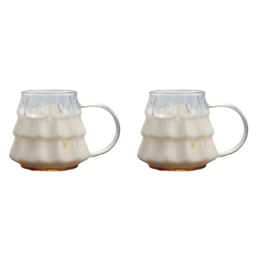 2X Transparent Coffee Mug with Handle Christmas Tree Shape Milk Breakfast Glass Cup Kitchen Drinkware