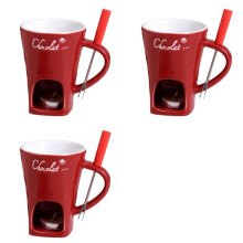 3X Fondue Mug Set Chocolate Cheese Milk Cream Making Set Single Butter Melter Baking Cup Candlestick Red