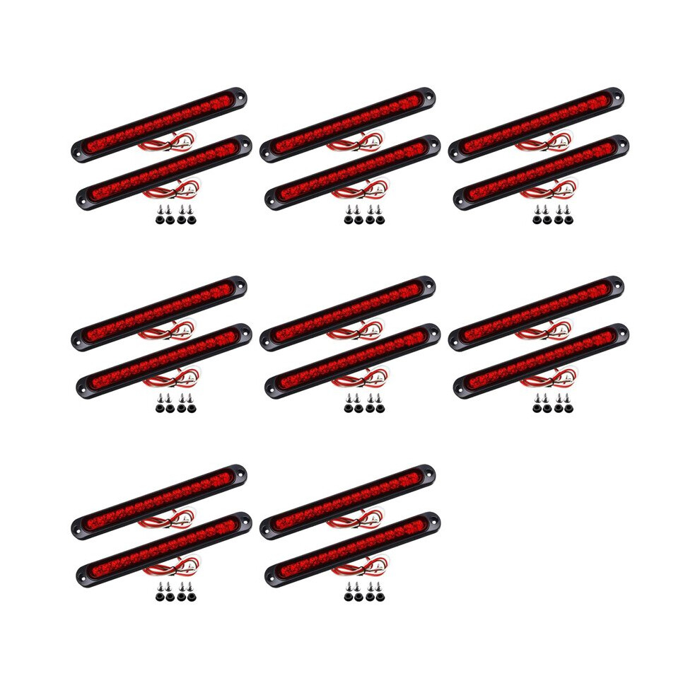 16Pcs 10Inch 15 Led Trailer Led Stop Turn Tail Third Brake Bar Strip For Heavy Duty Boats Trucks Light/Red 6034129077524